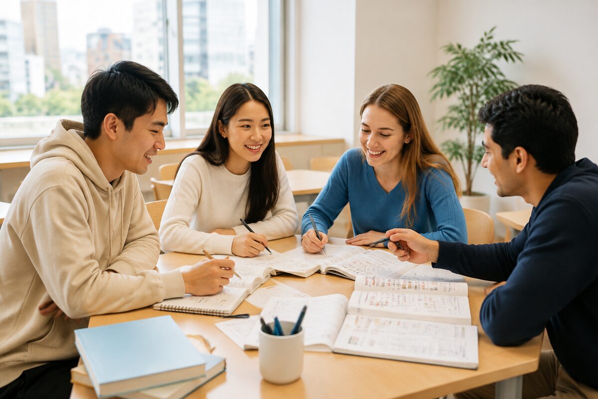 教室で日本語を学ぶ愛和外語学院の留学生